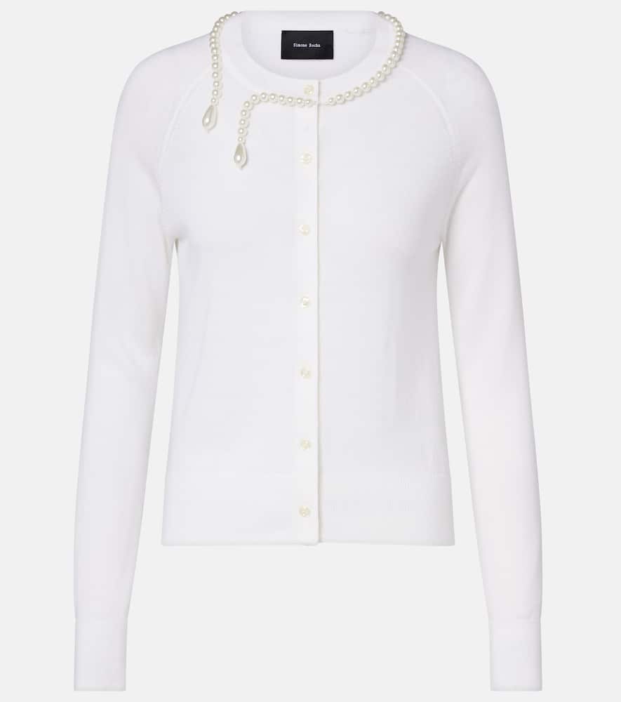 Faux pearl-embellished wool and silk cardigan