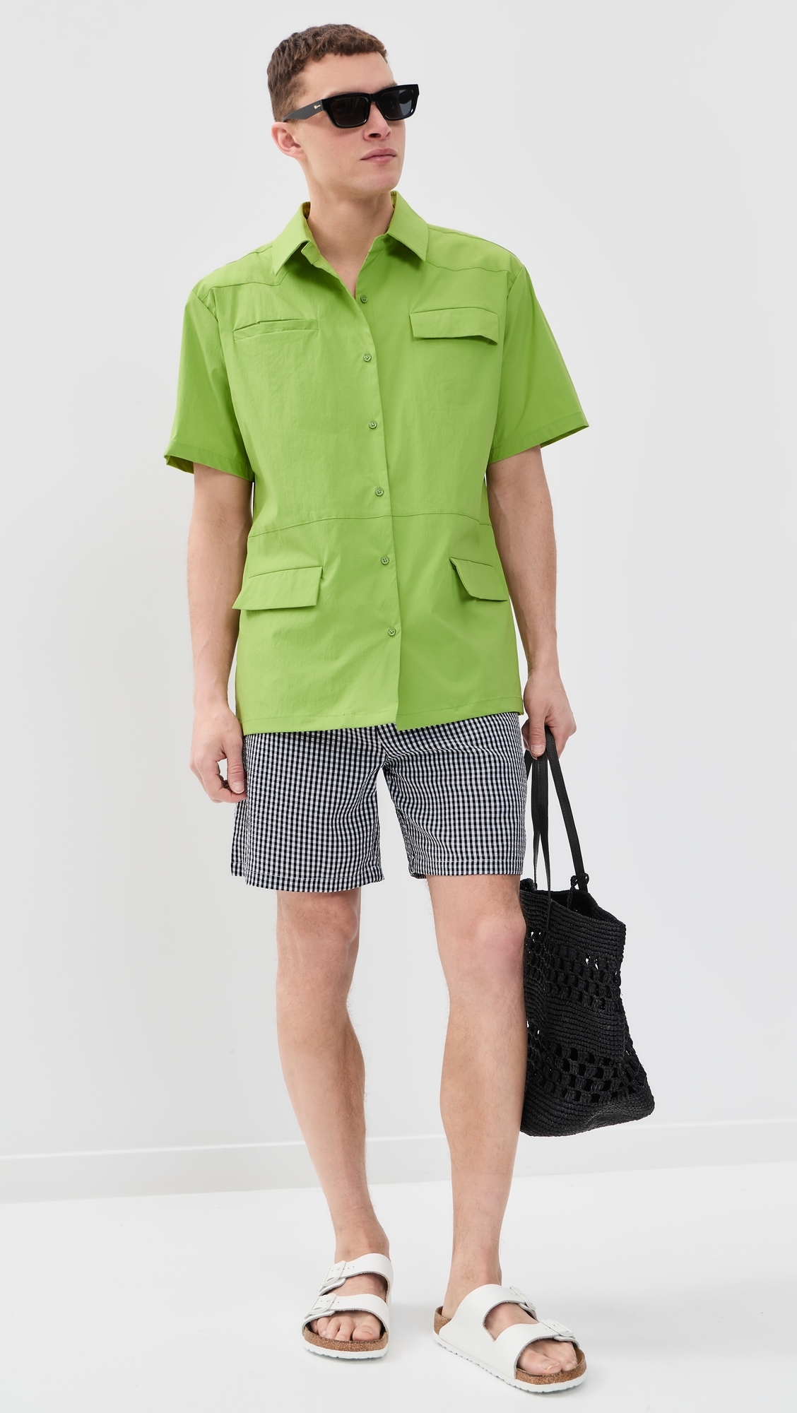 Checked Seersucker Swim Trunks Black