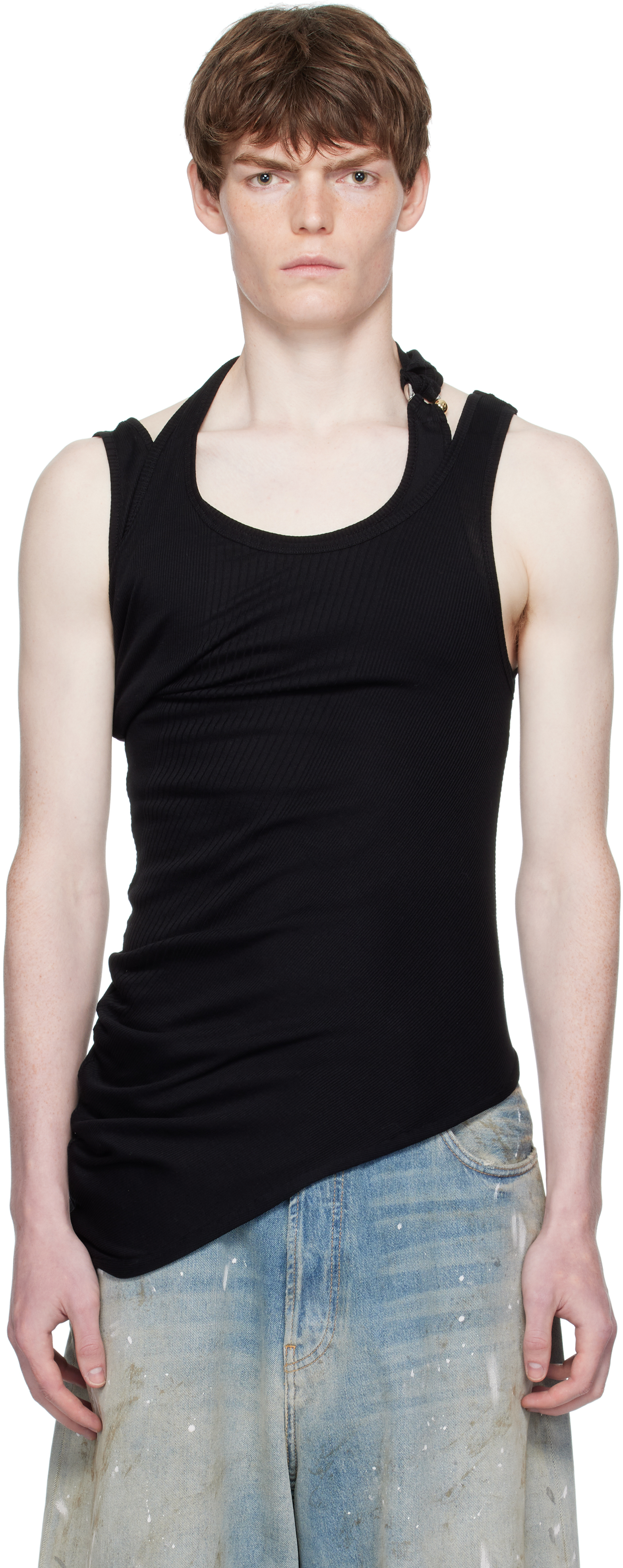 Black Twisted Double Layered Tank Top