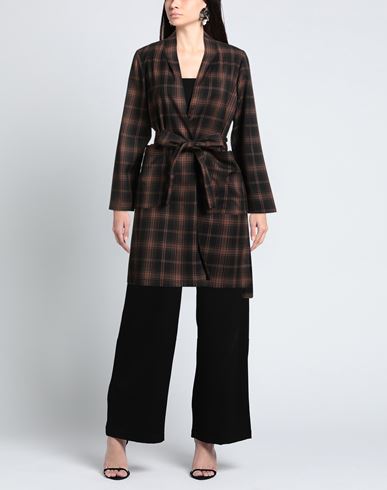 Woman Overcoat & Trench Coat Brown Size 10 Polyester, Viscose, Elastane