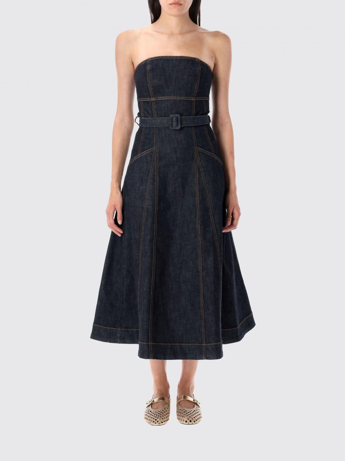 Strapless belted denim midi dress - Blue