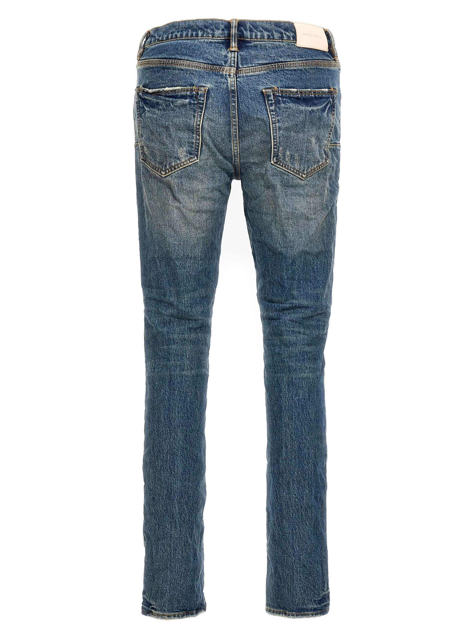 Stonewashed patchwork mid-rise jeans - Blue