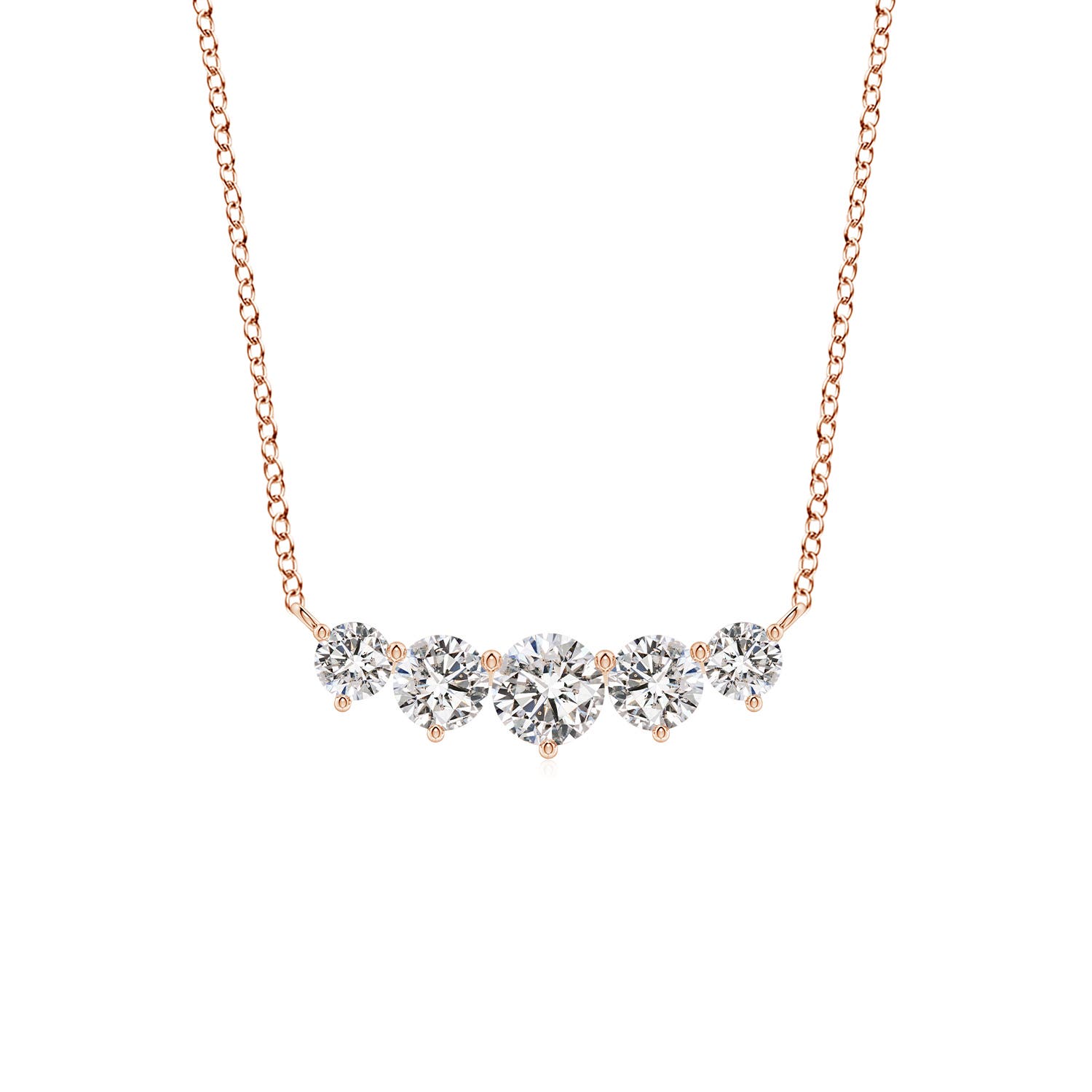 Angara 0.5 Carat Graduated Five Stone Round Diamond Necklace in 18K Rose Gold