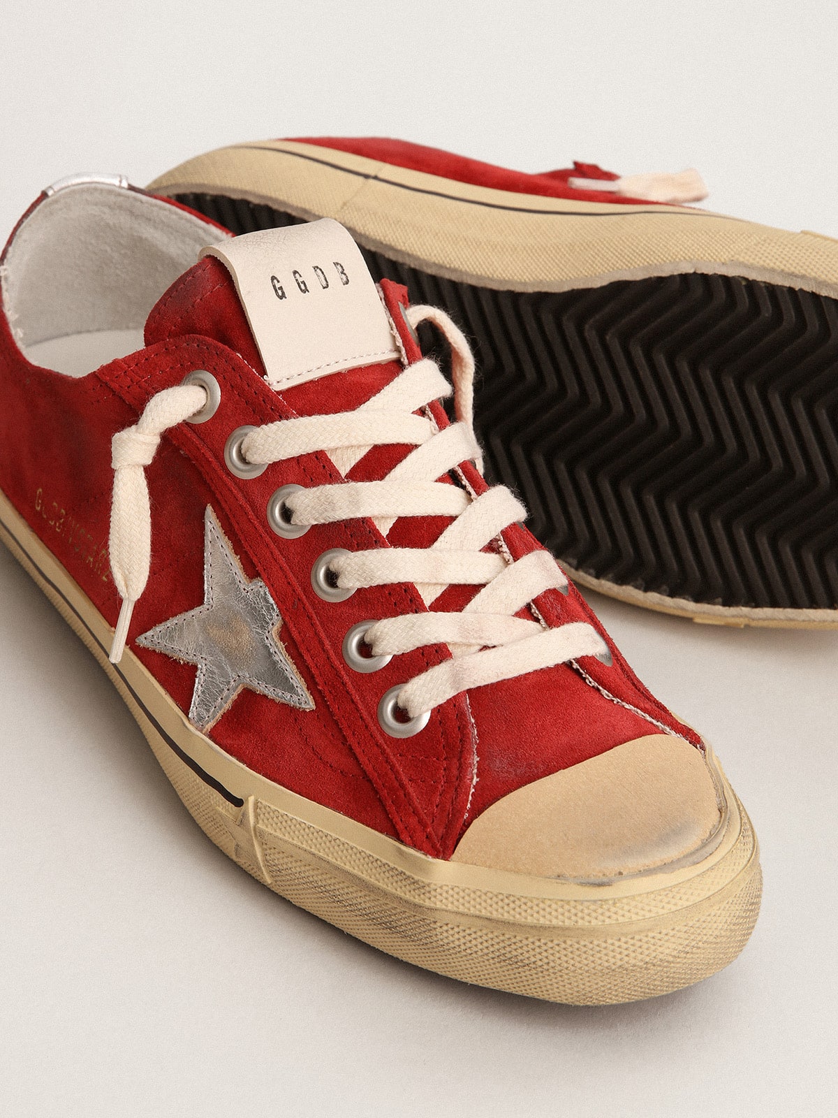 Golden Goose - Men's V-star In Dark Red Suede With Silver Star And Heel Tab, Man