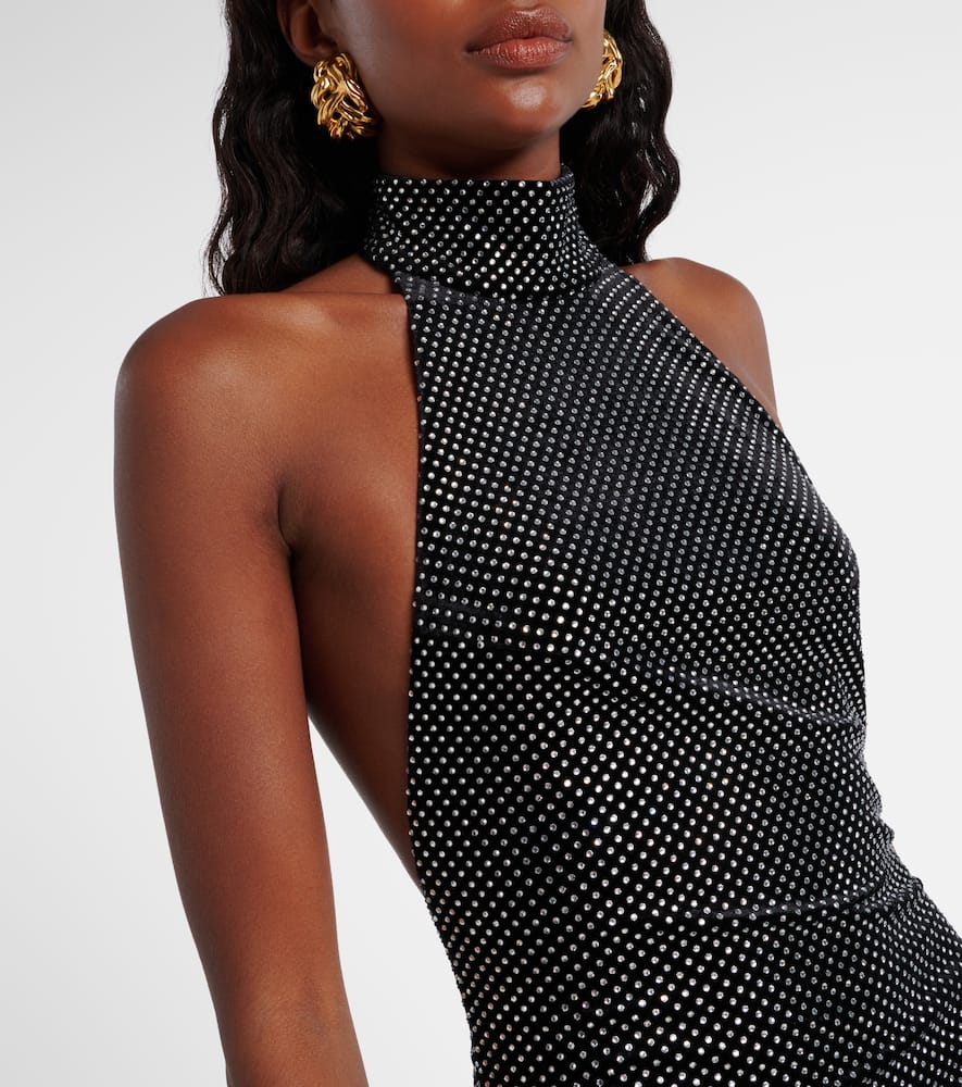 Rhinestone-embellished velvet maxi dress