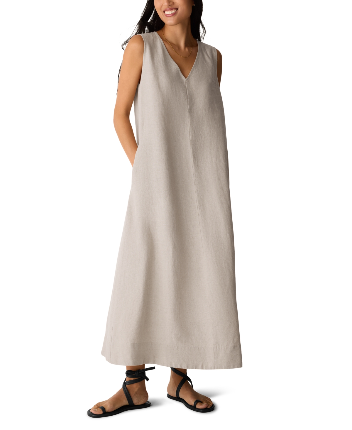 Women's Sleeveless V-Neck Dress - Undyed Natural