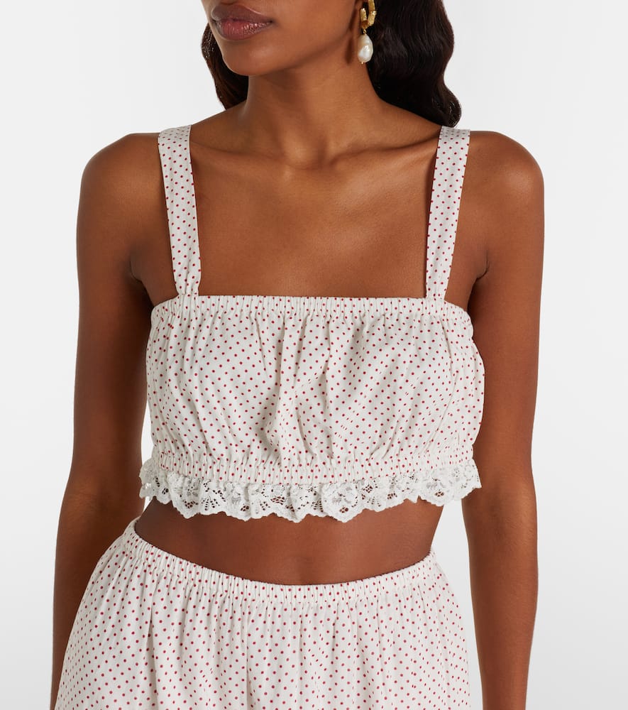 Marlowe lace-trimmed polka-dot cotton crop top