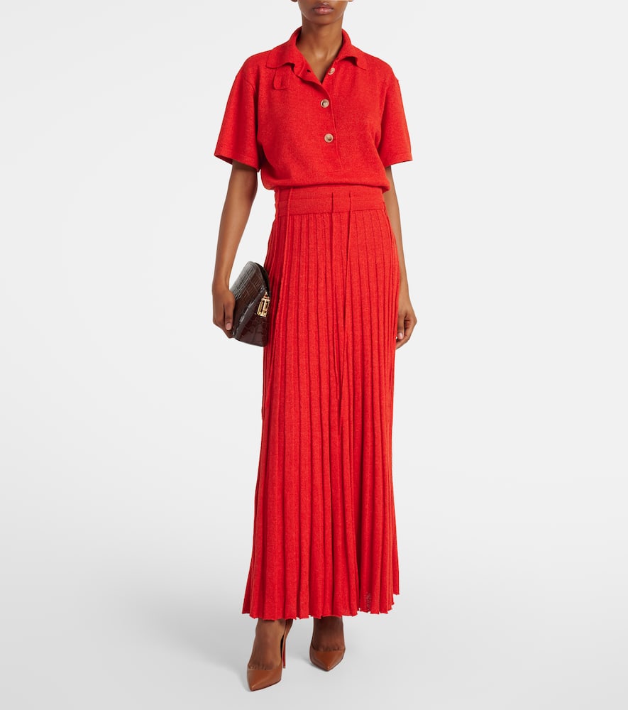 Linen and silk-blend maxi skirt