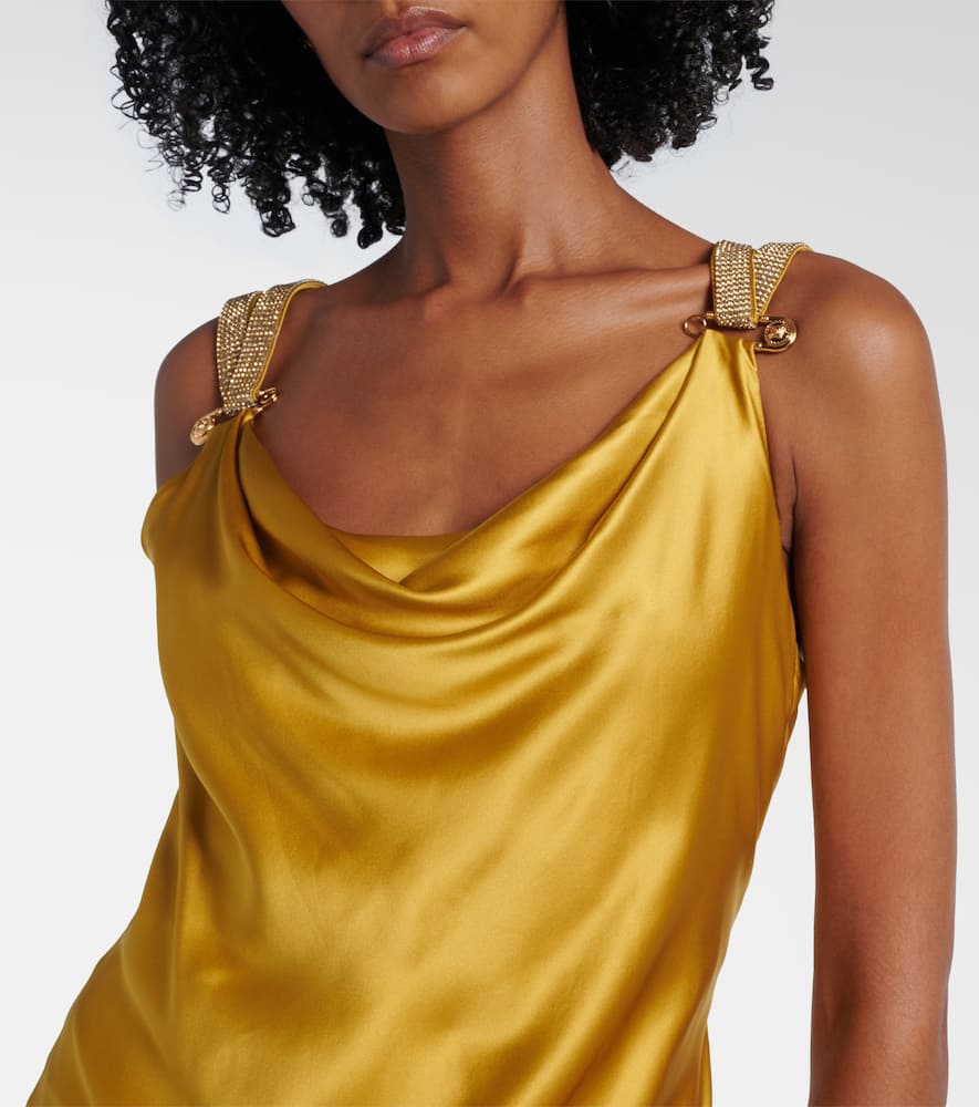Safety Pin embellished silk satin gown
