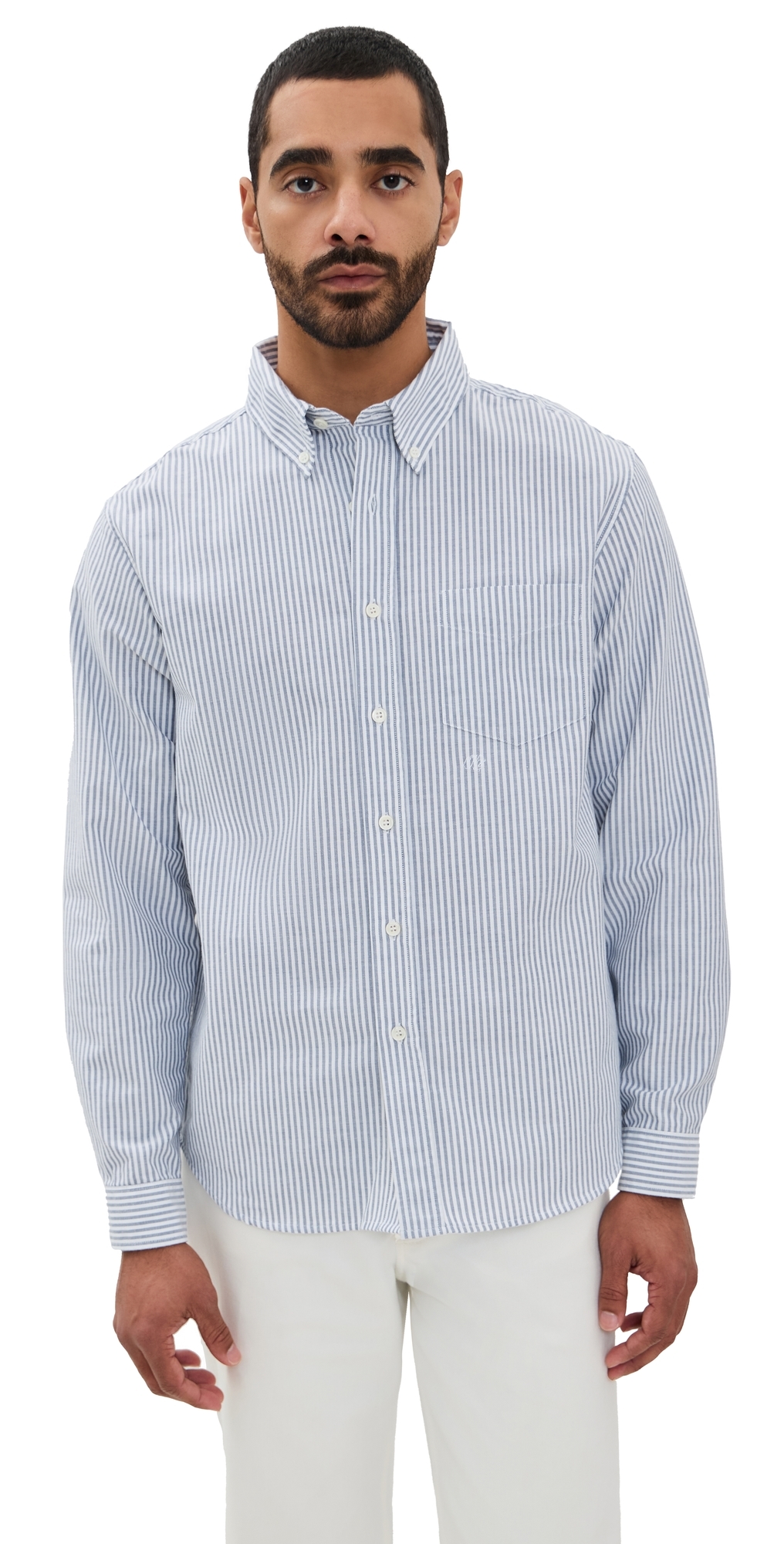 Knickerbocker Beefy Cotton Oxford Shirt Navy Stripe