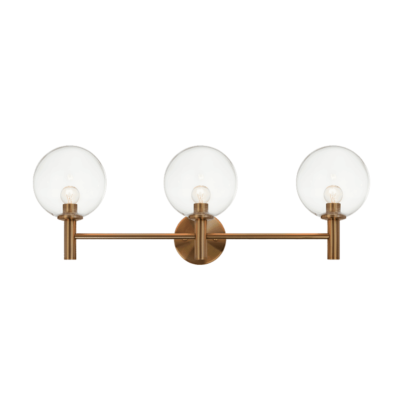 Aged Gold Brass Three Light Wall Sconce from the Cosmo Collection