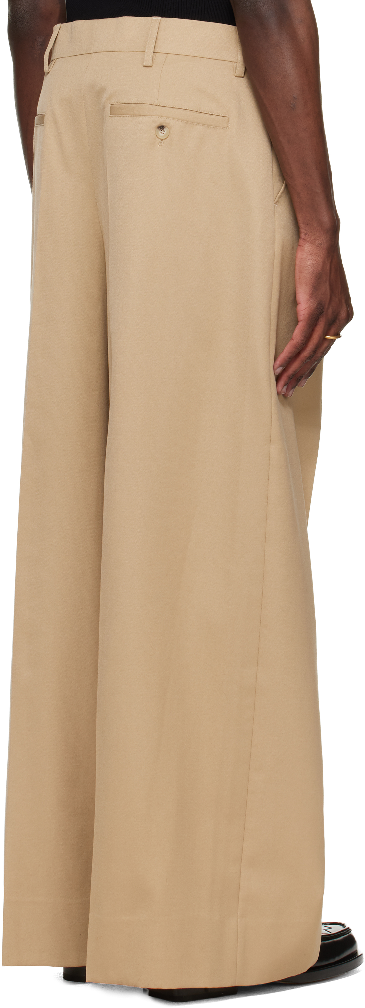 Beige Wide Leg Belt Loop Tab Trousers