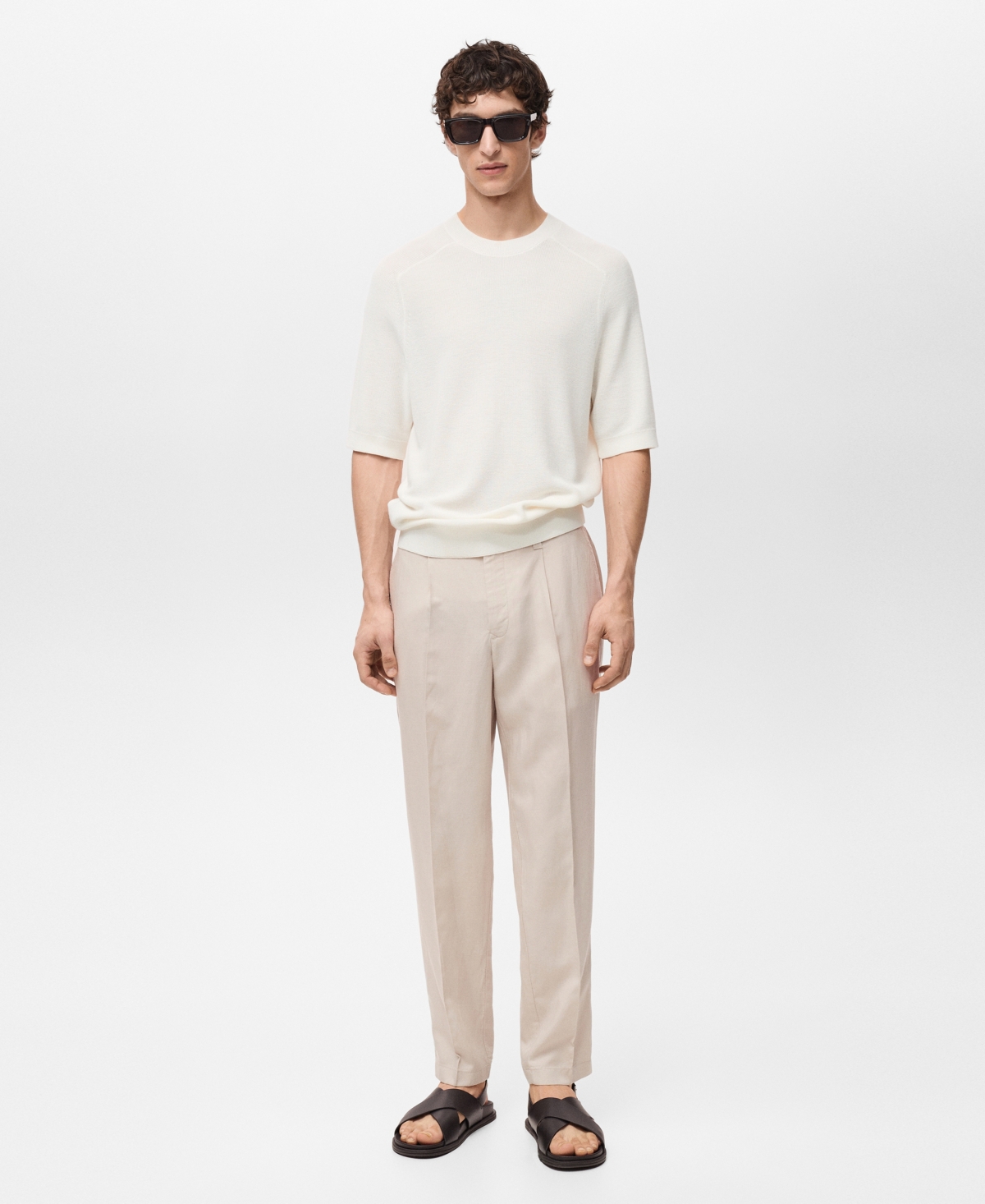 Men's Eu Regular-Fit Linen-Blend Pants - Sand