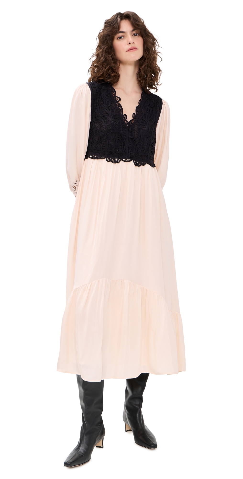 Adelina Battenberg Lace Long Sleeve Combo Dress