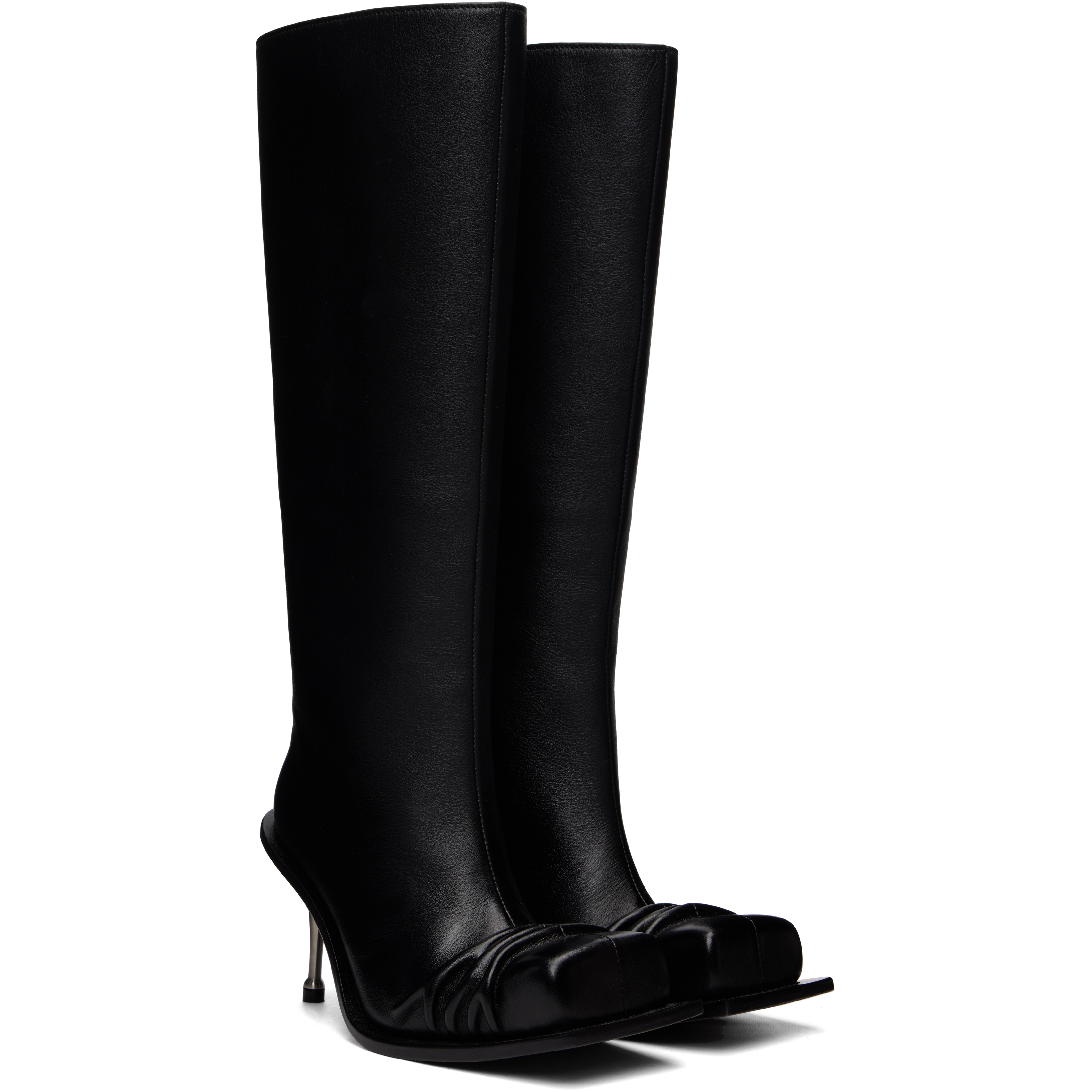 Black Stiletto Heel Classic Square Toe Boots