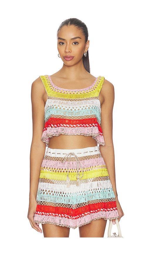 My Beachy Side Cleo Hand-crocheted Top in Multi. M also in