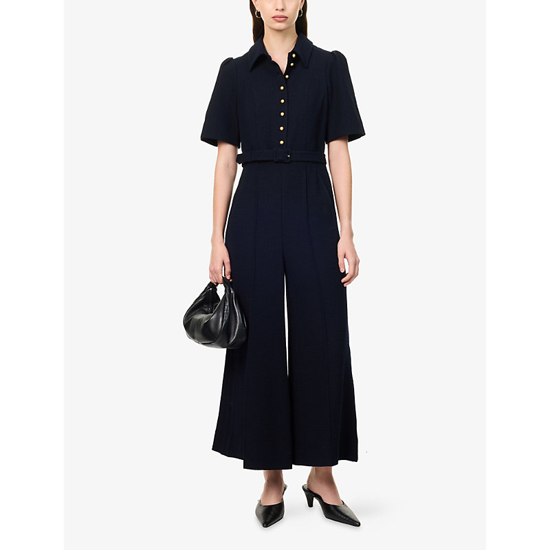 Womens Wide-Leg Textured Woven Jumpsuit
