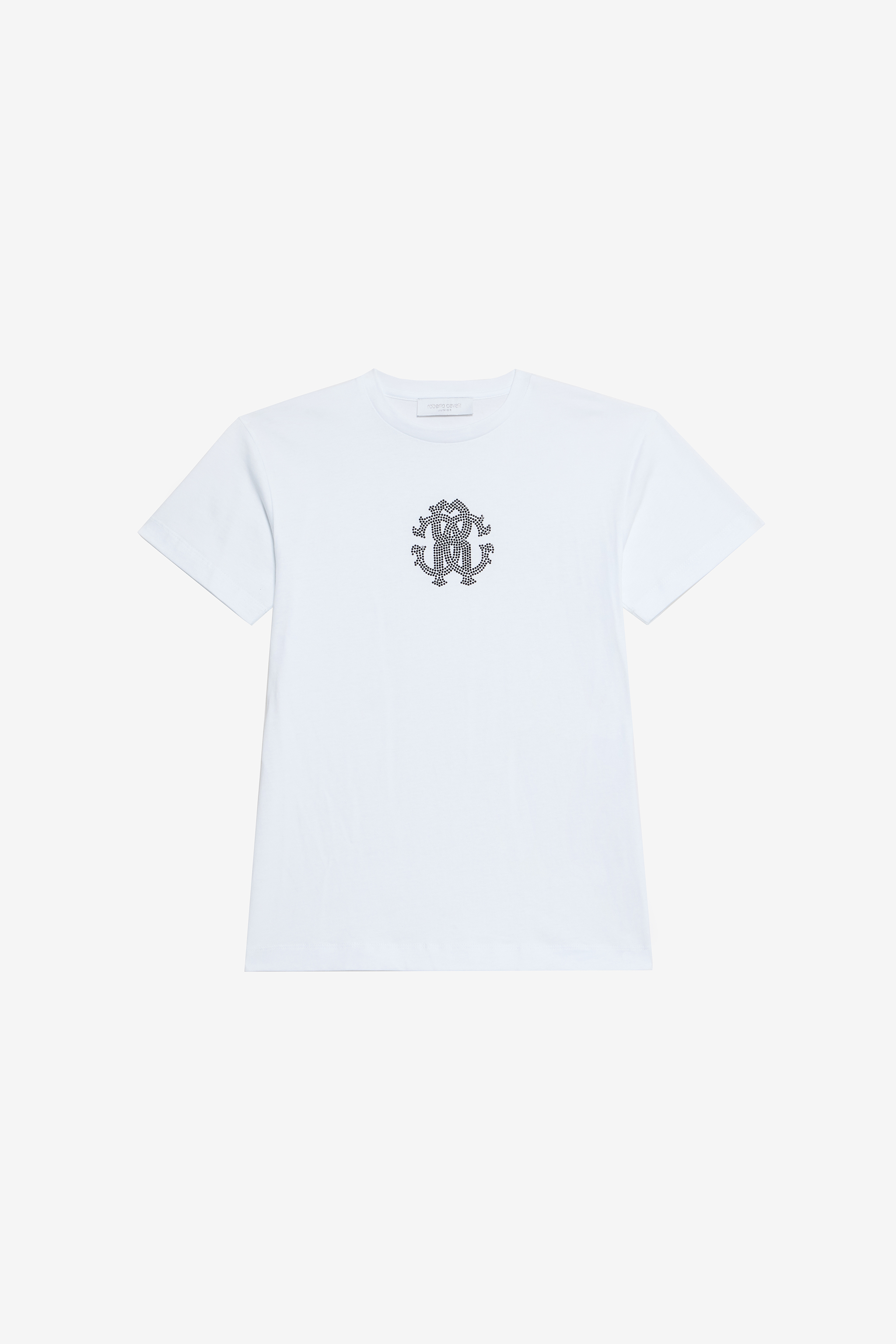 Optical White T-shirt With Rc Monogram In Rhinestones