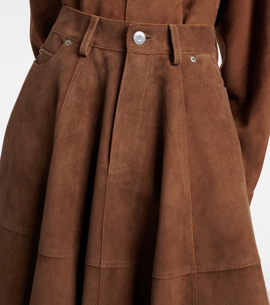 Pleated suede midi skirt
