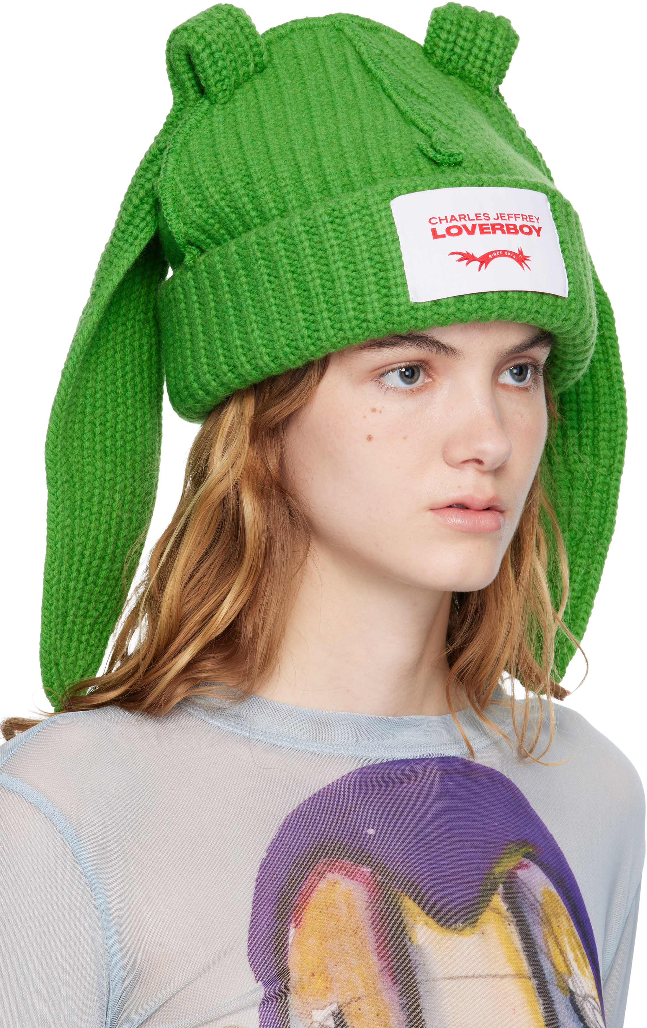 Green Chunky Rabbit Beanie