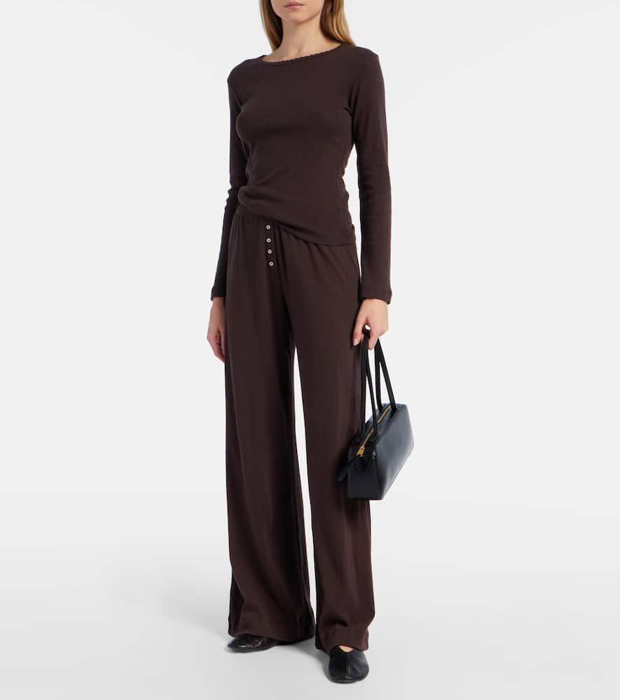 Pointelle cotton wide-leg pants