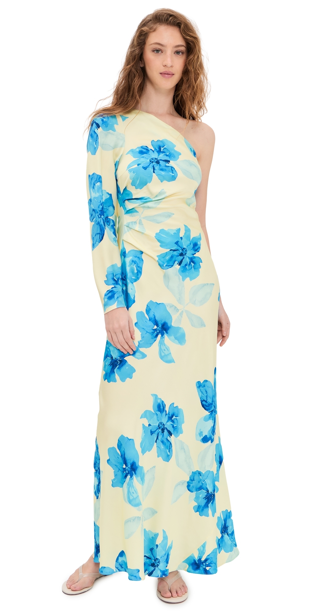 Sophie One Sleeve Maxi Dress Yellow Blue