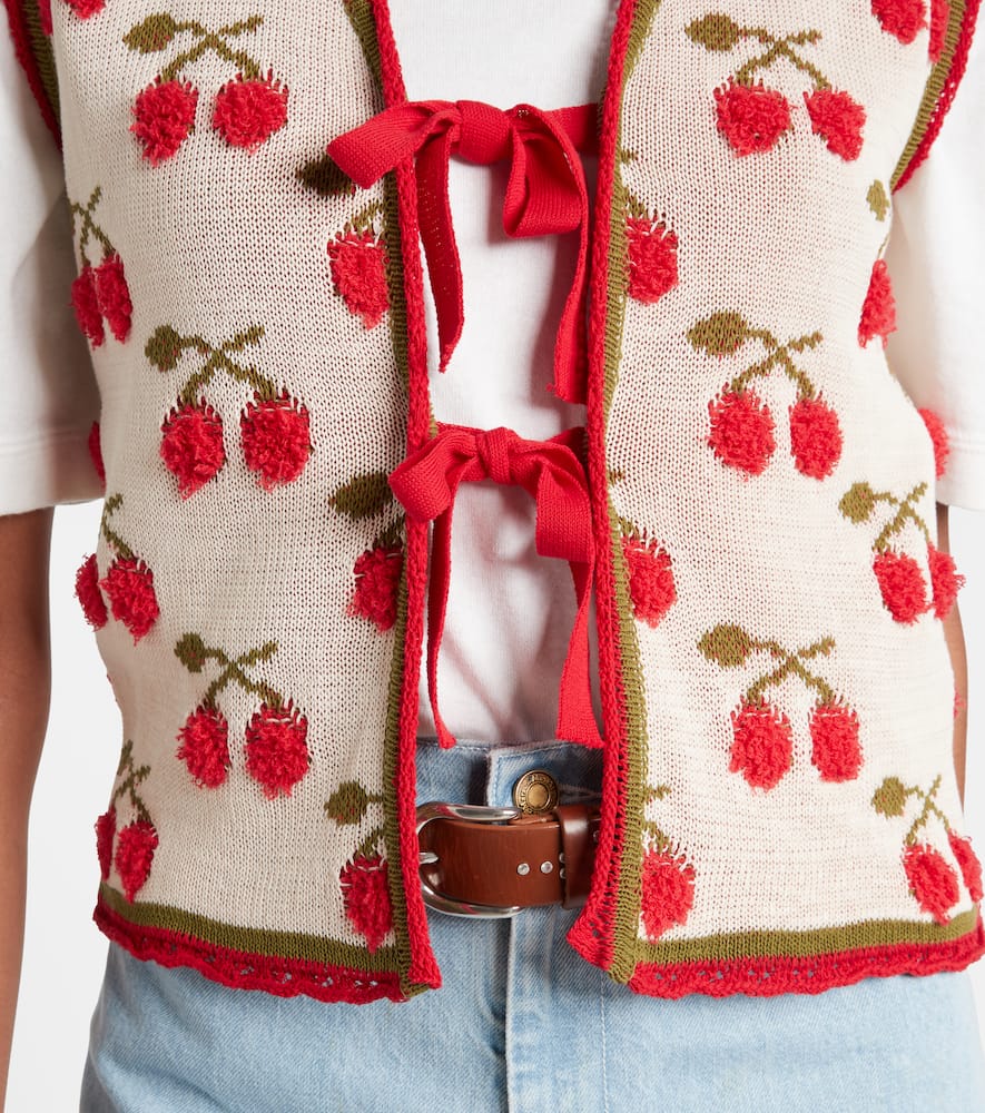 Cherry cotton-blend intarsia vest