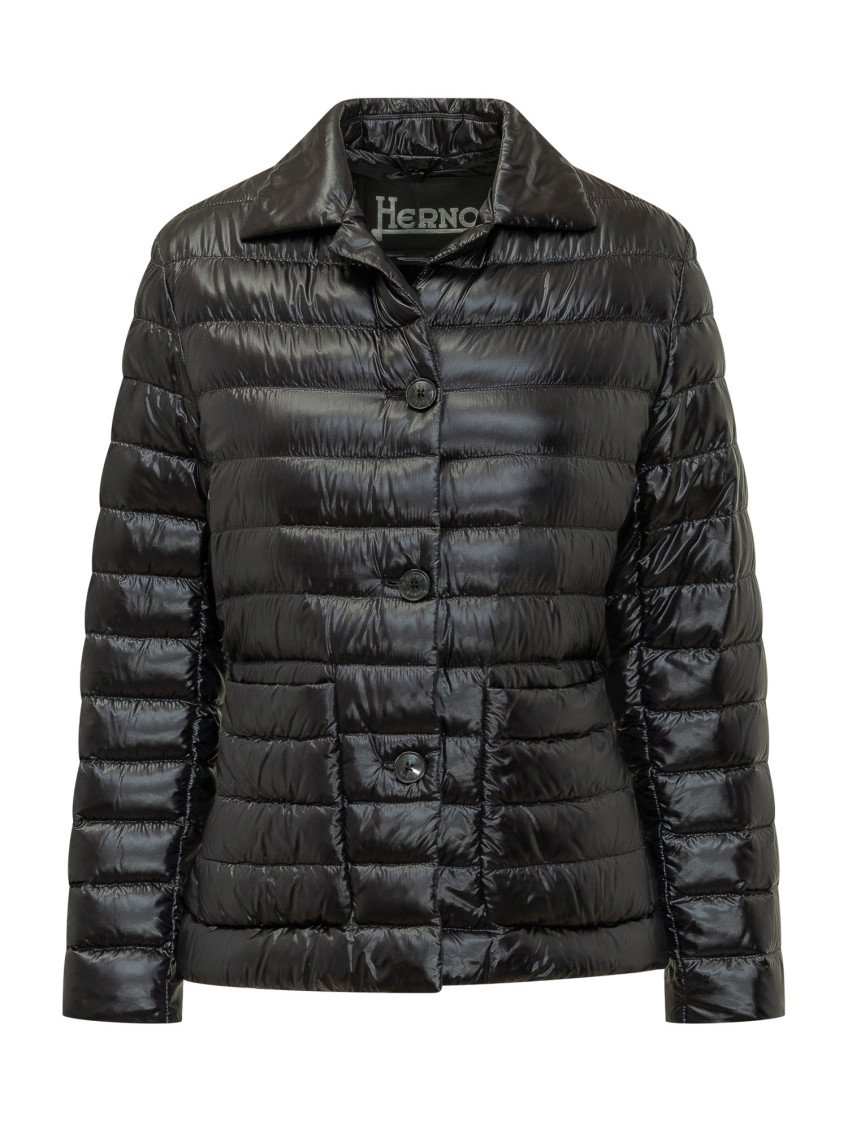 Black Quilted Shirt Collar Jacket