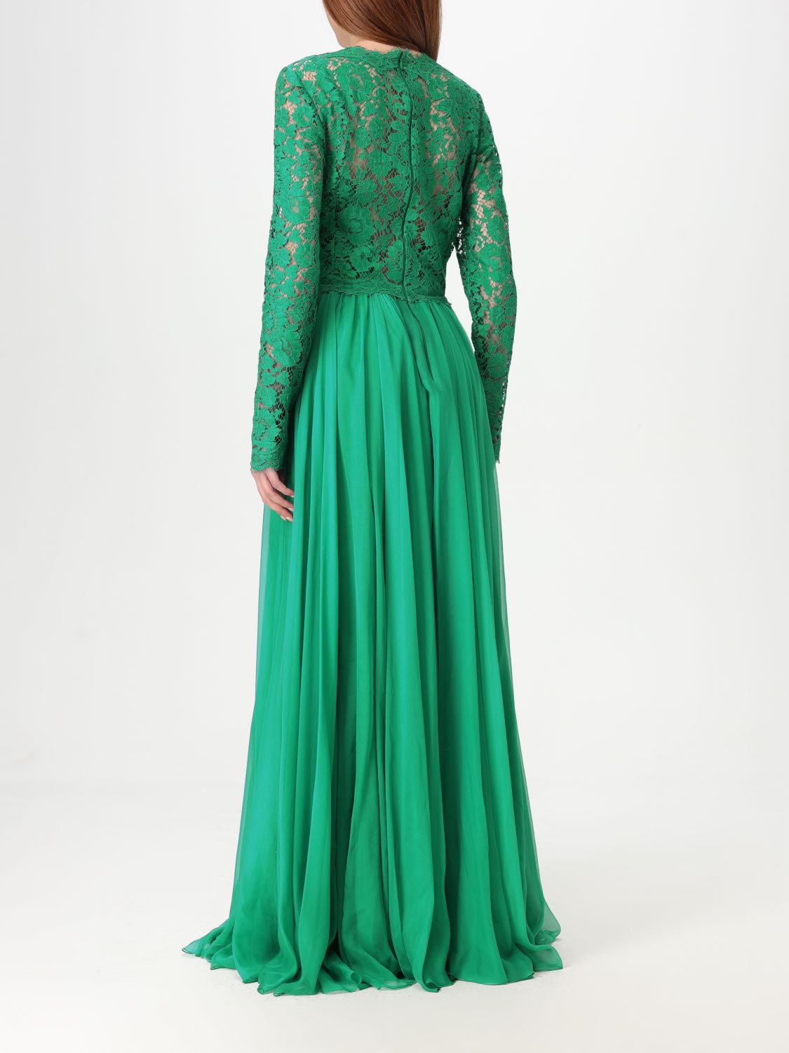 Lace-panel gown - Green