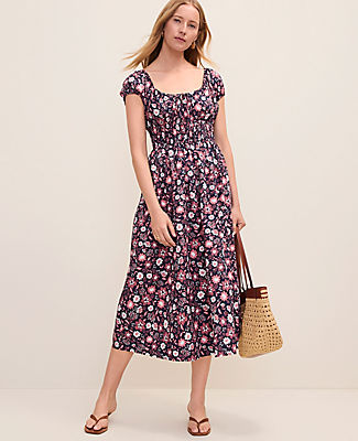 Ann Taylor Petite Floral Smocked Midi Dress