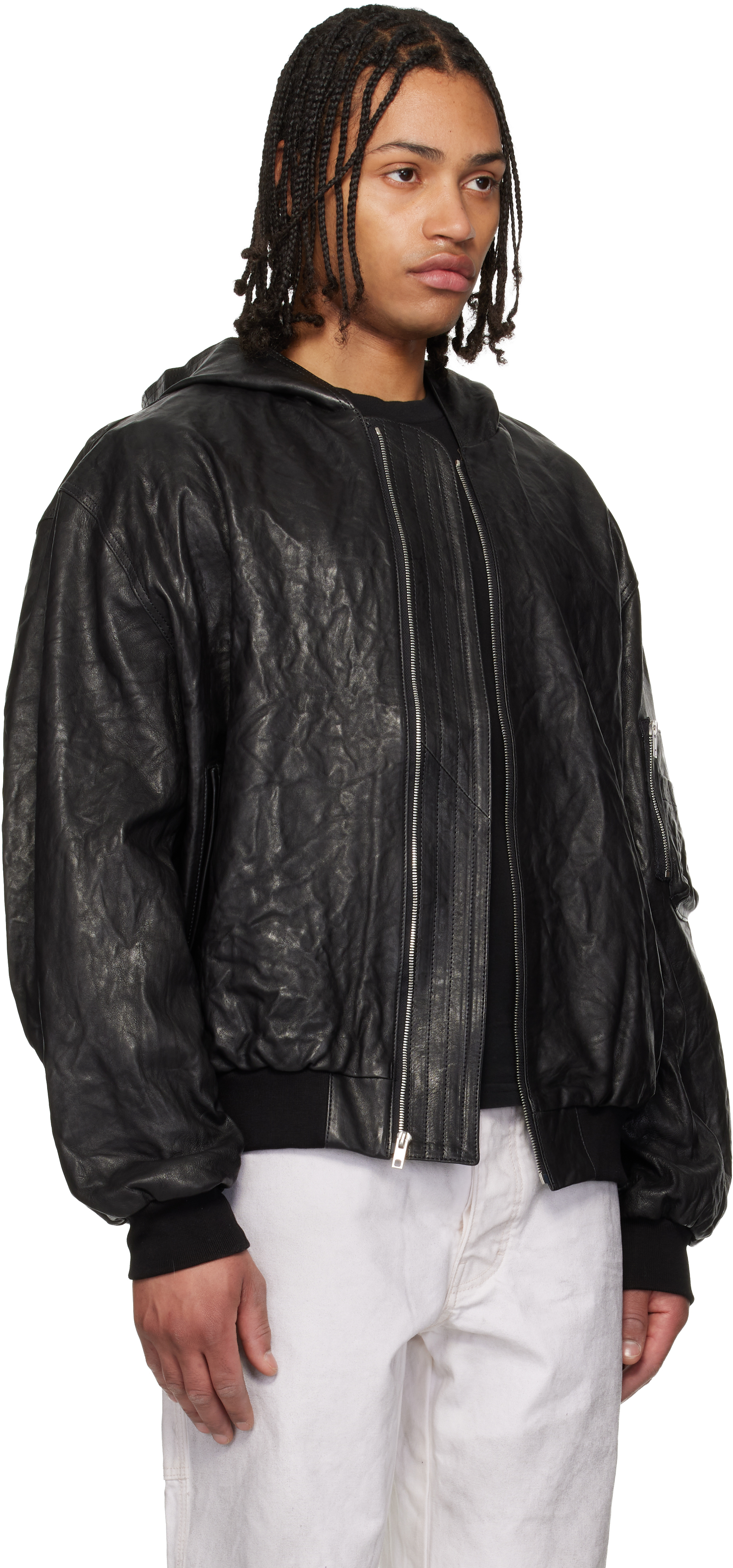 Black Leather Hooded Jacket