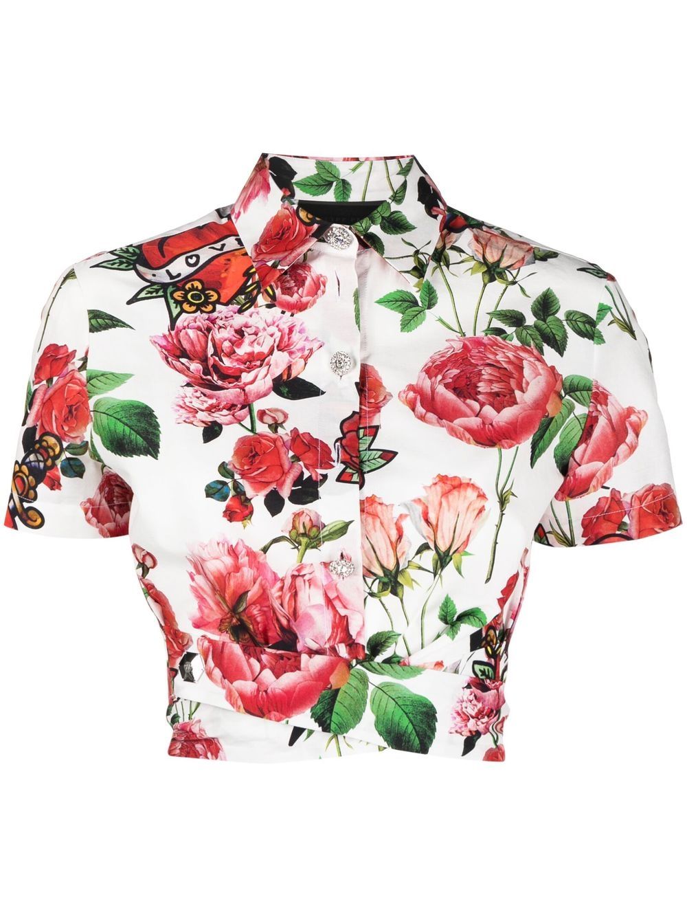 Tie detail cropped shirt - White