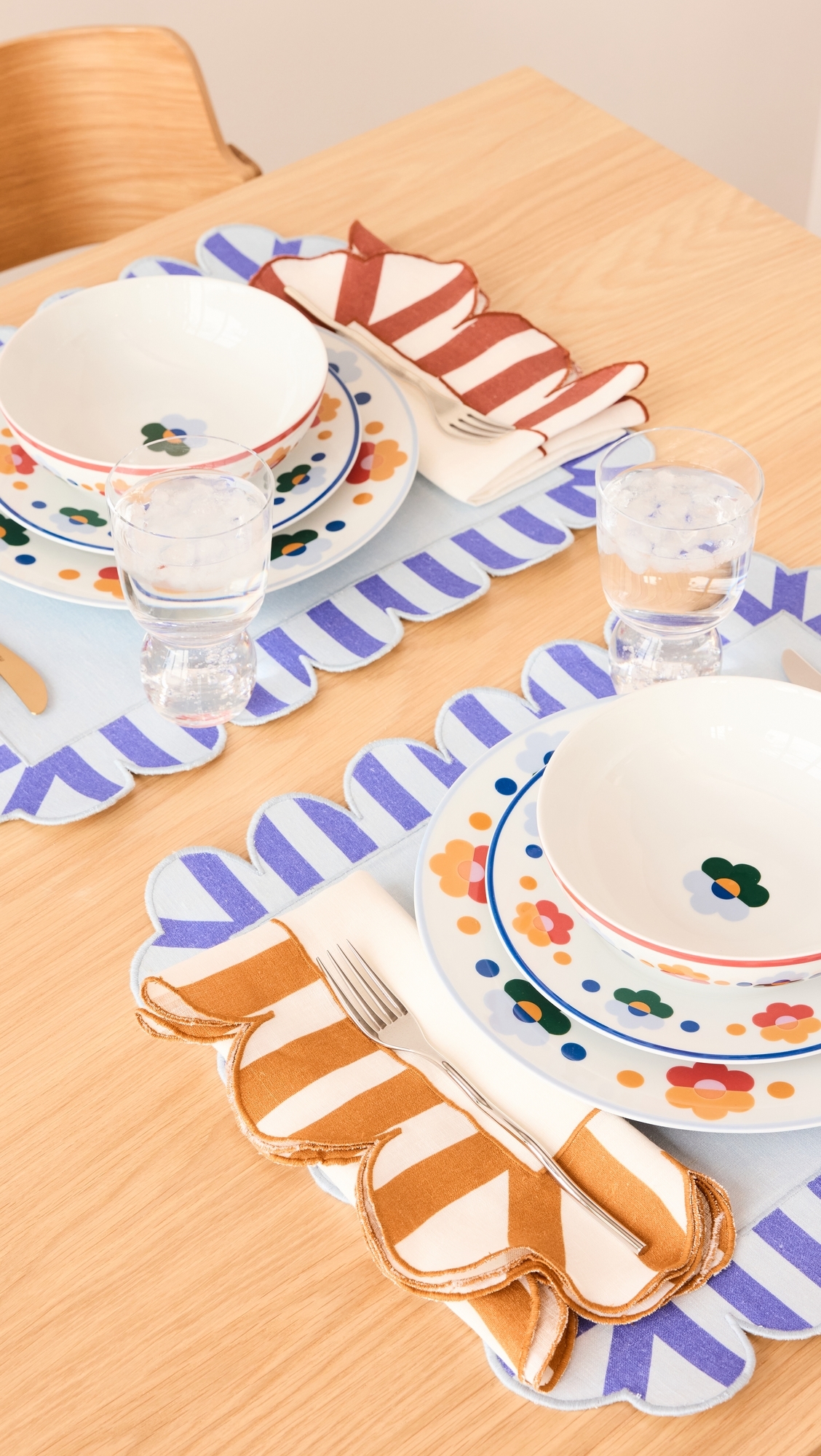 Embroidered Linen Placemats Set of 4 Blue One Size