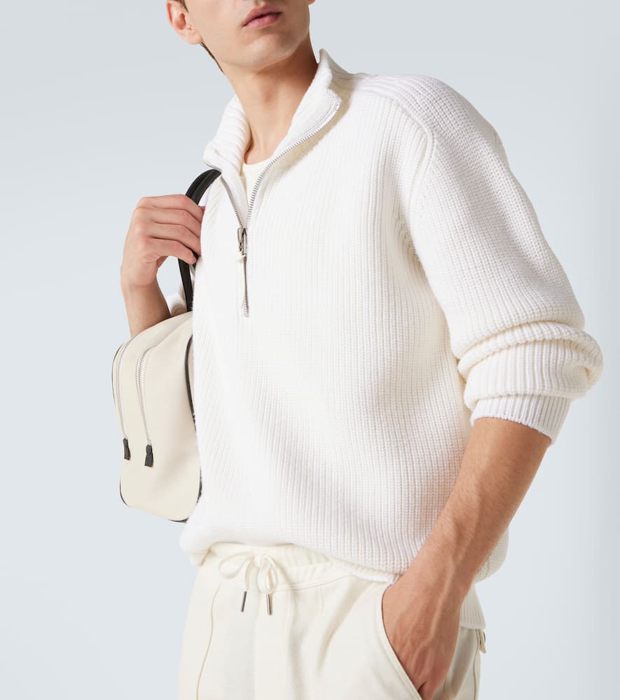 Ribbed-knit wool half-zip sweater