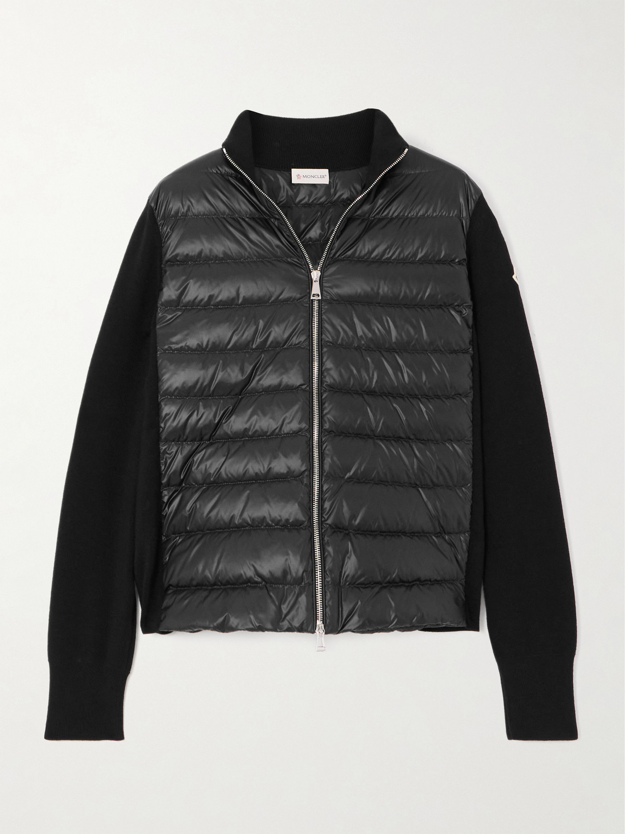 Wool And Quilted Shell Down Cardigan - Black