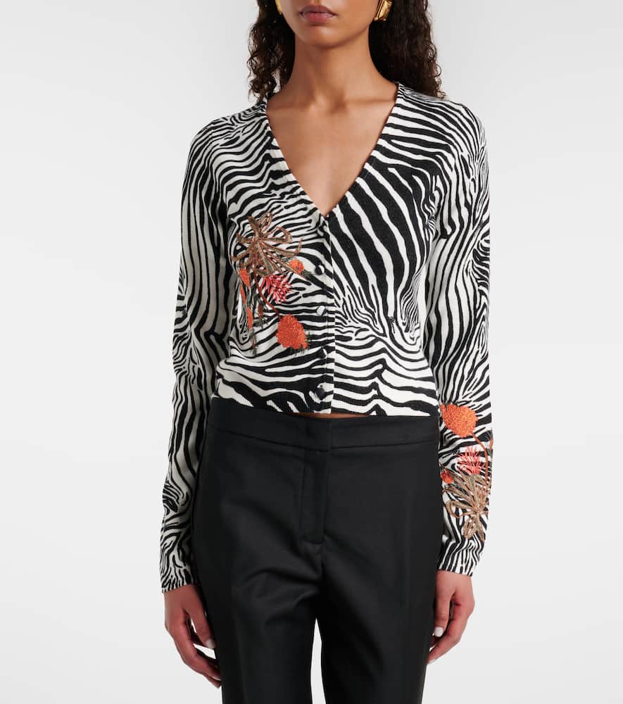 Printed ribbed-knit cardigan