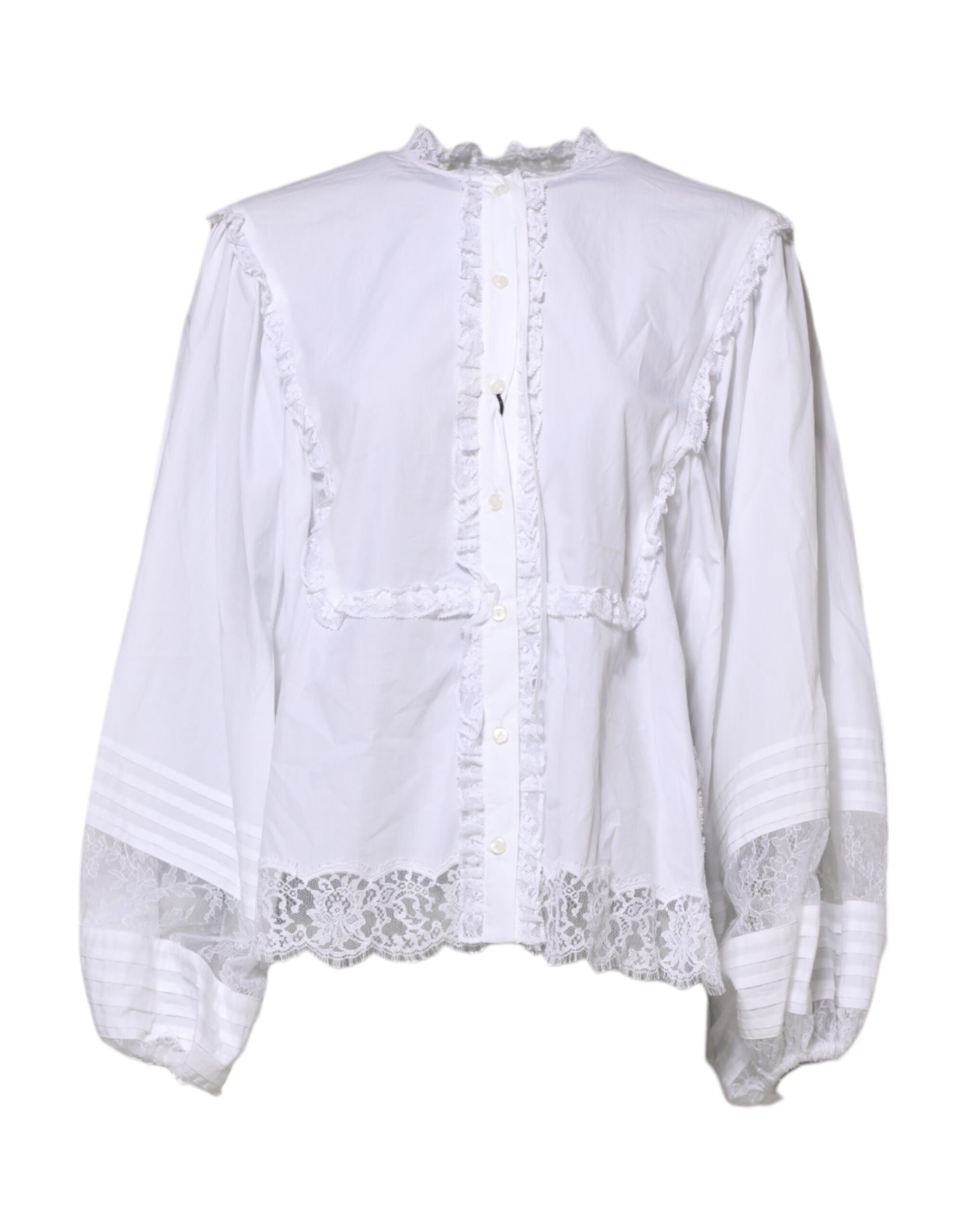 Ruffled Lace-Embellished Blouse — White