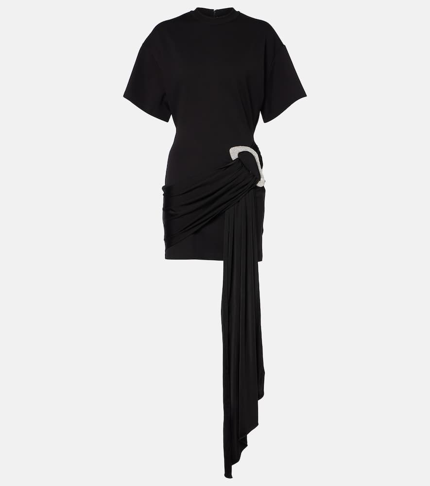 Embellished draped jersey minidress