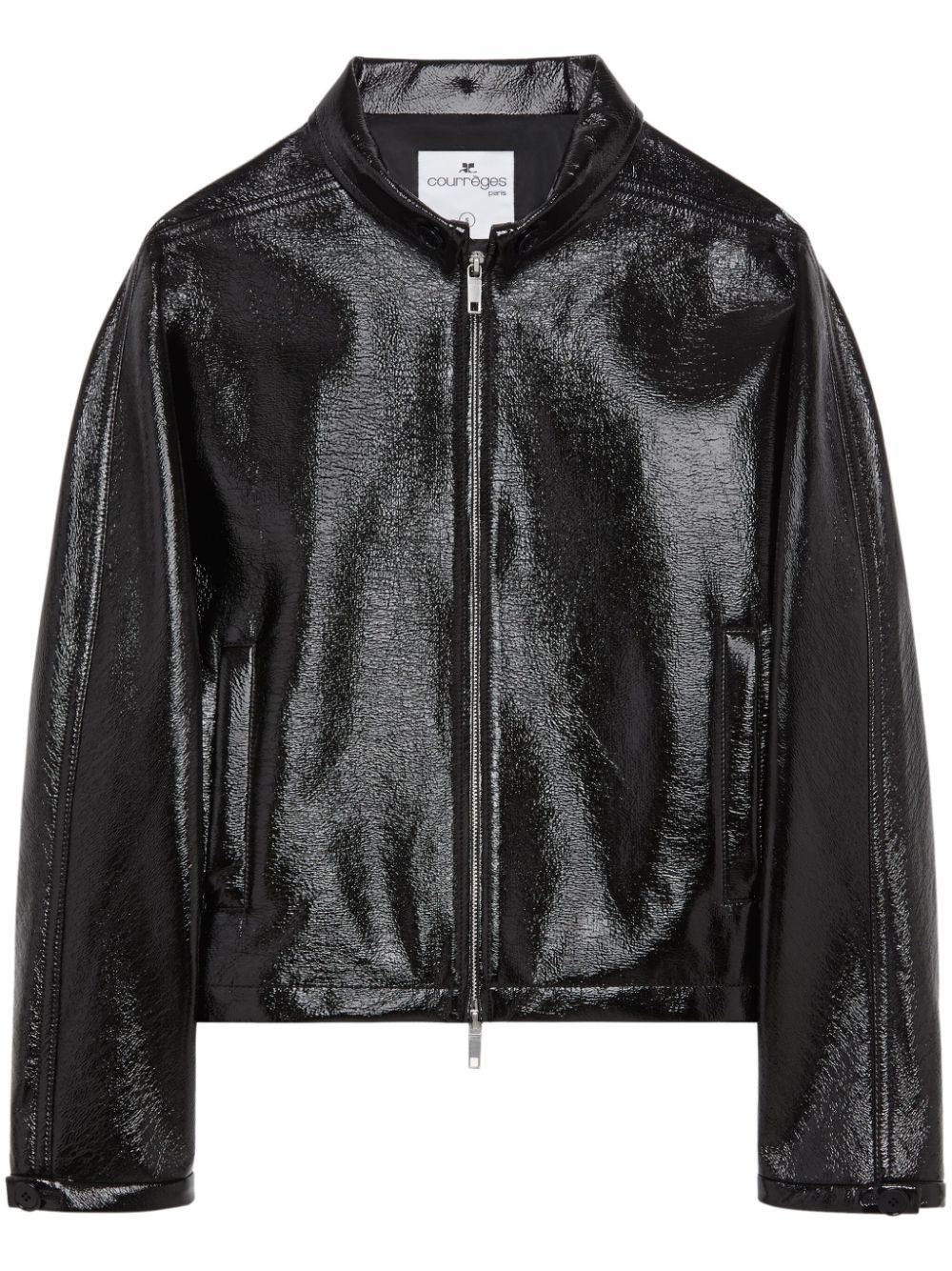 Vinyl-finish zip-up bomber jacket - Black