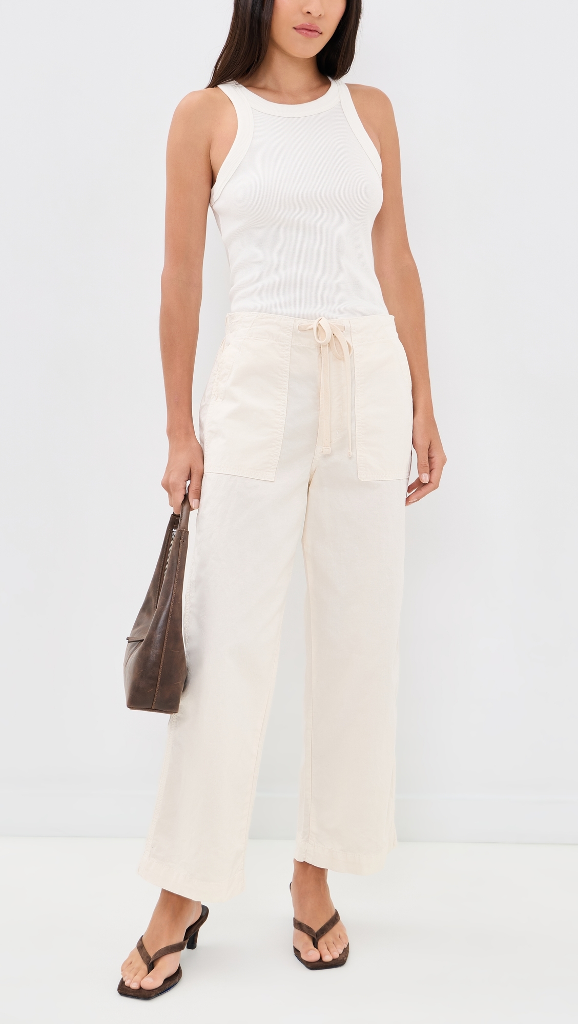 Easy Drawstring Slouch Crop Trousers Bone