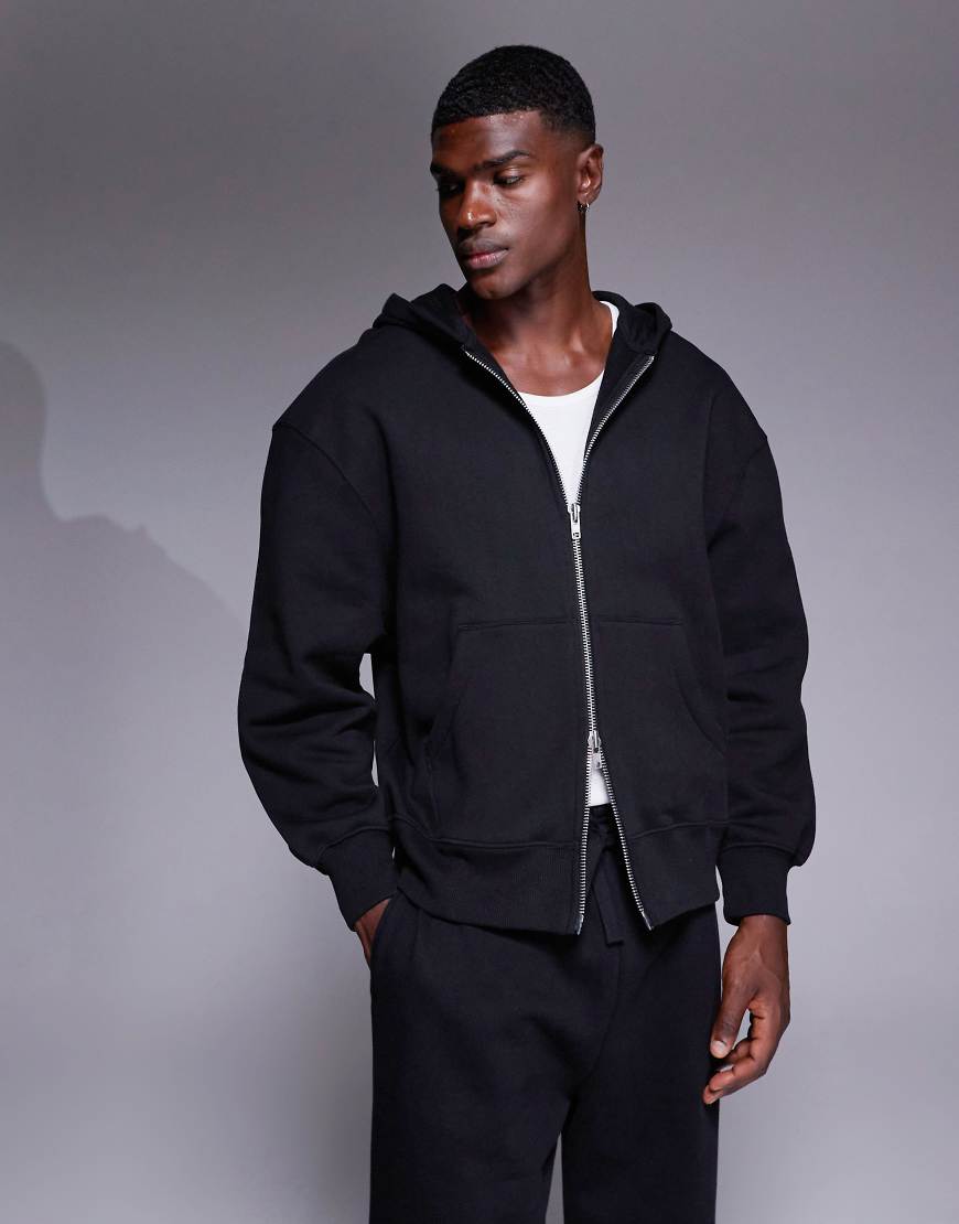 Premium heavyweight oversized zip up hoodie 400gsm in black