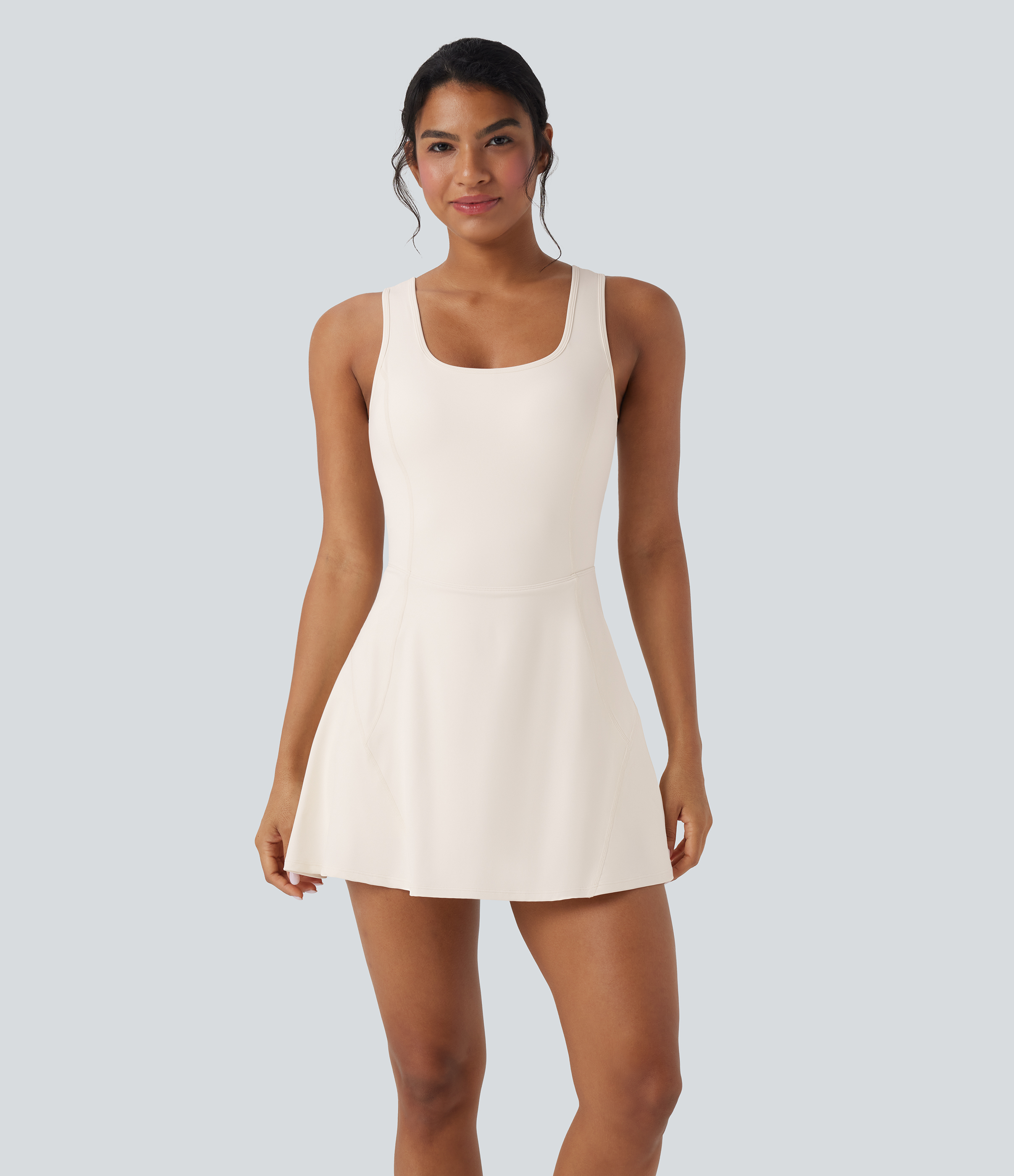 SoftlyZero™ Airy U Neck 2-in-1 Pocket Mini Cool Touch Dance Active Dress-Easy Peezy Workout Dress - Egret