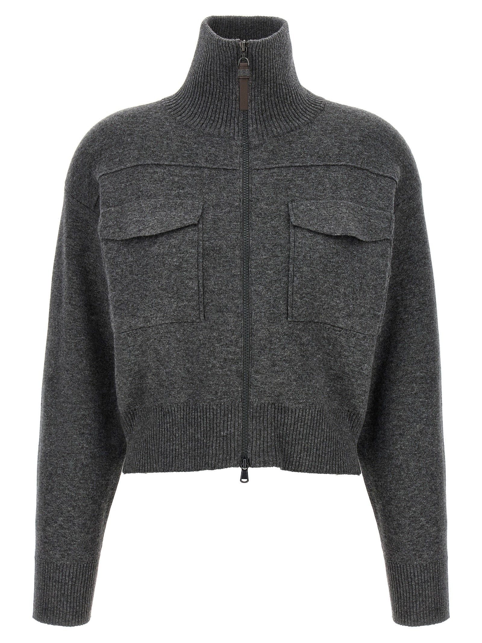 Wool-blend Cropped Cardigan — Gray