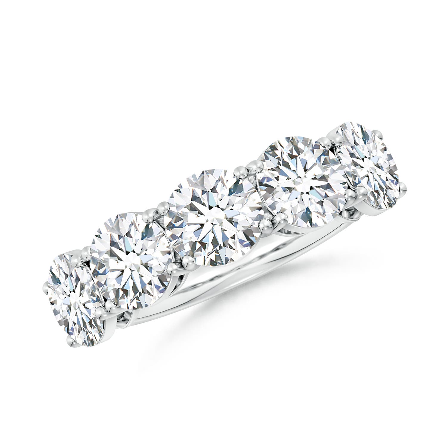 Angara 5.15 Carats Lab-Grown Round Diamond Five Stone Classic Anniversary Ring in 14K White Gold