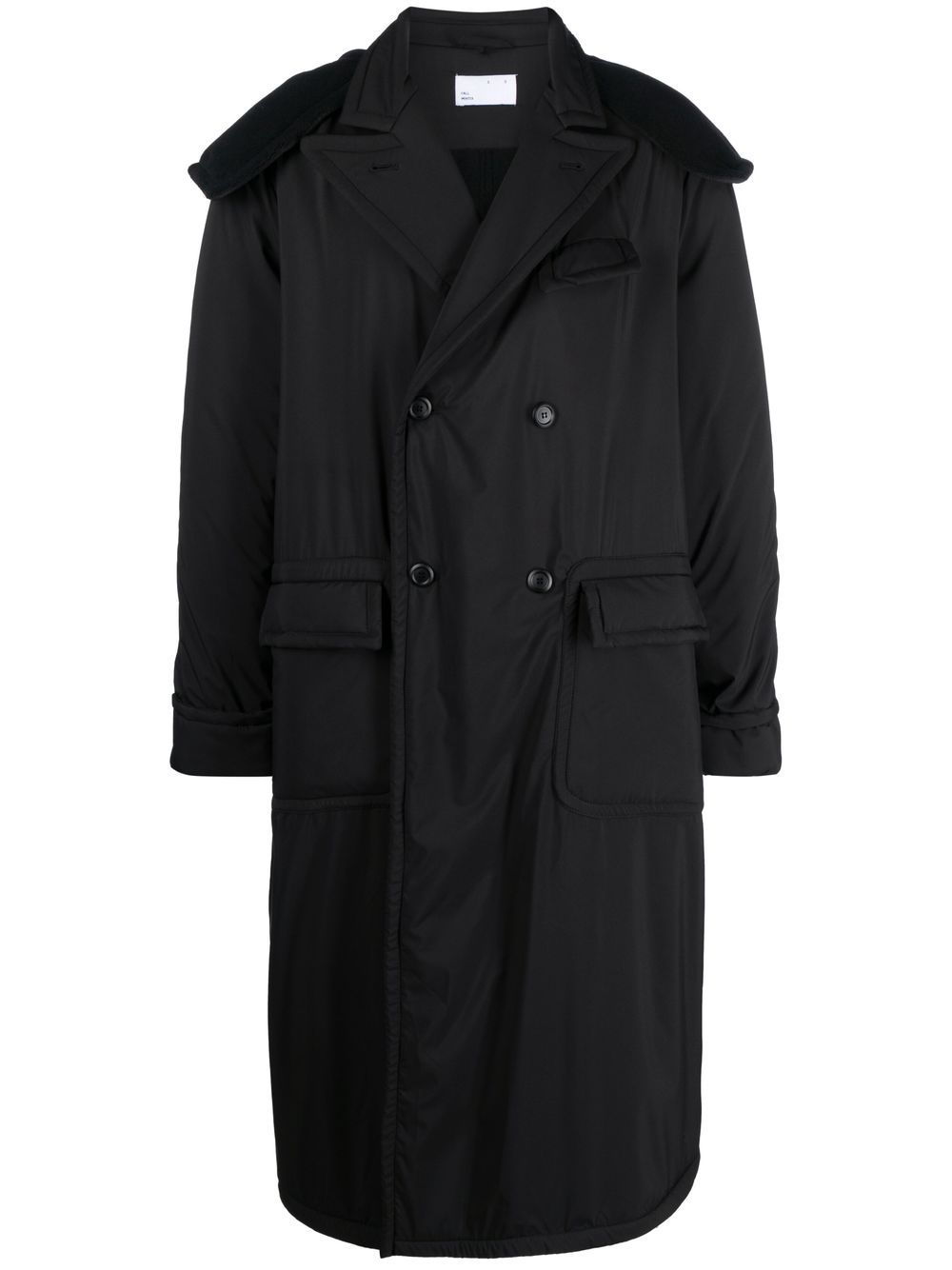 Double-breasted hooded coat - Black