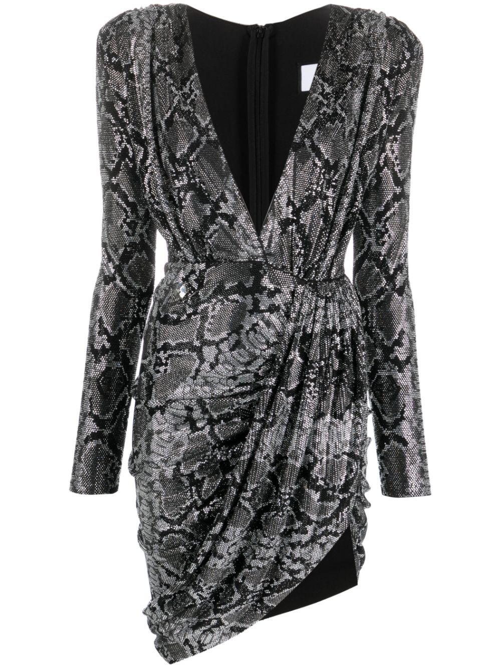 Plunging V-neck rhinestone minidress - Silver