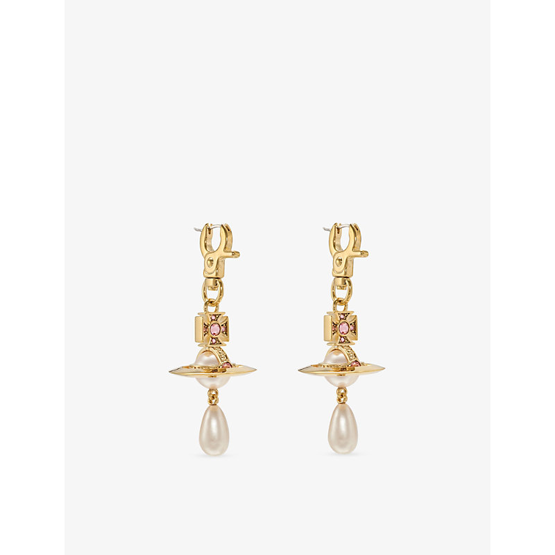 Womens Gold/Rose Ada Faux Pearl and Gemstone Gold-Plated Earrings