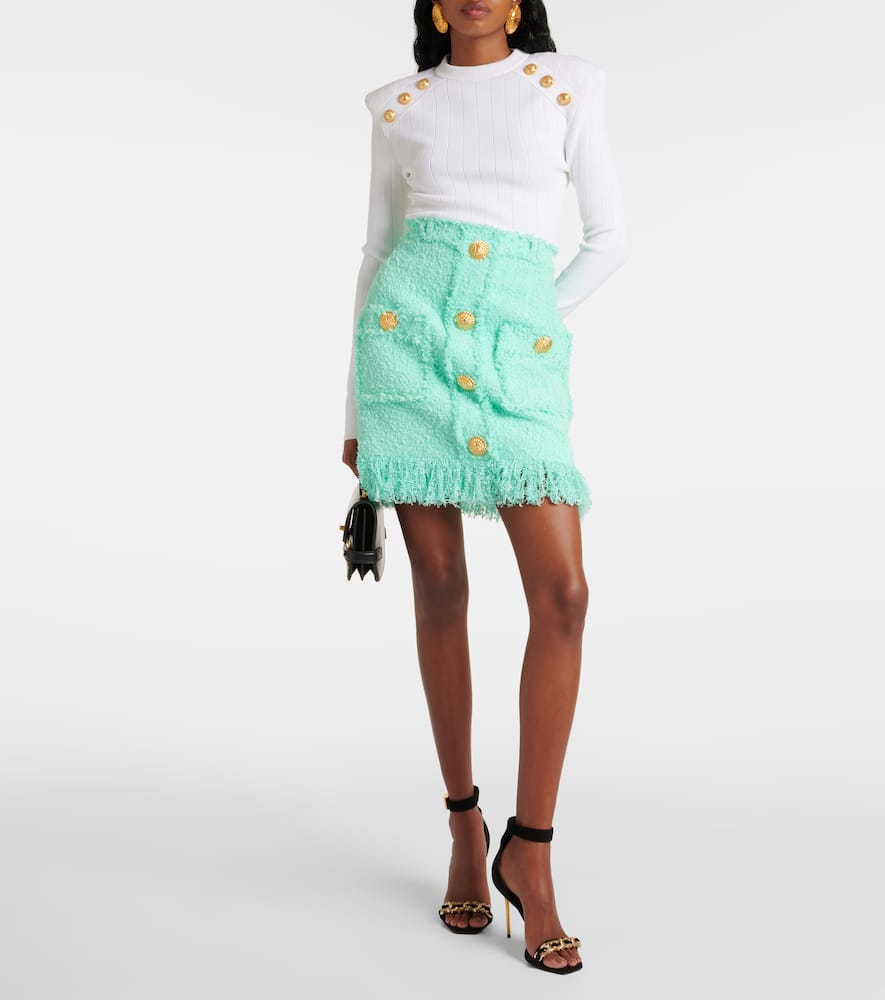 Fringed tweed miniskirt