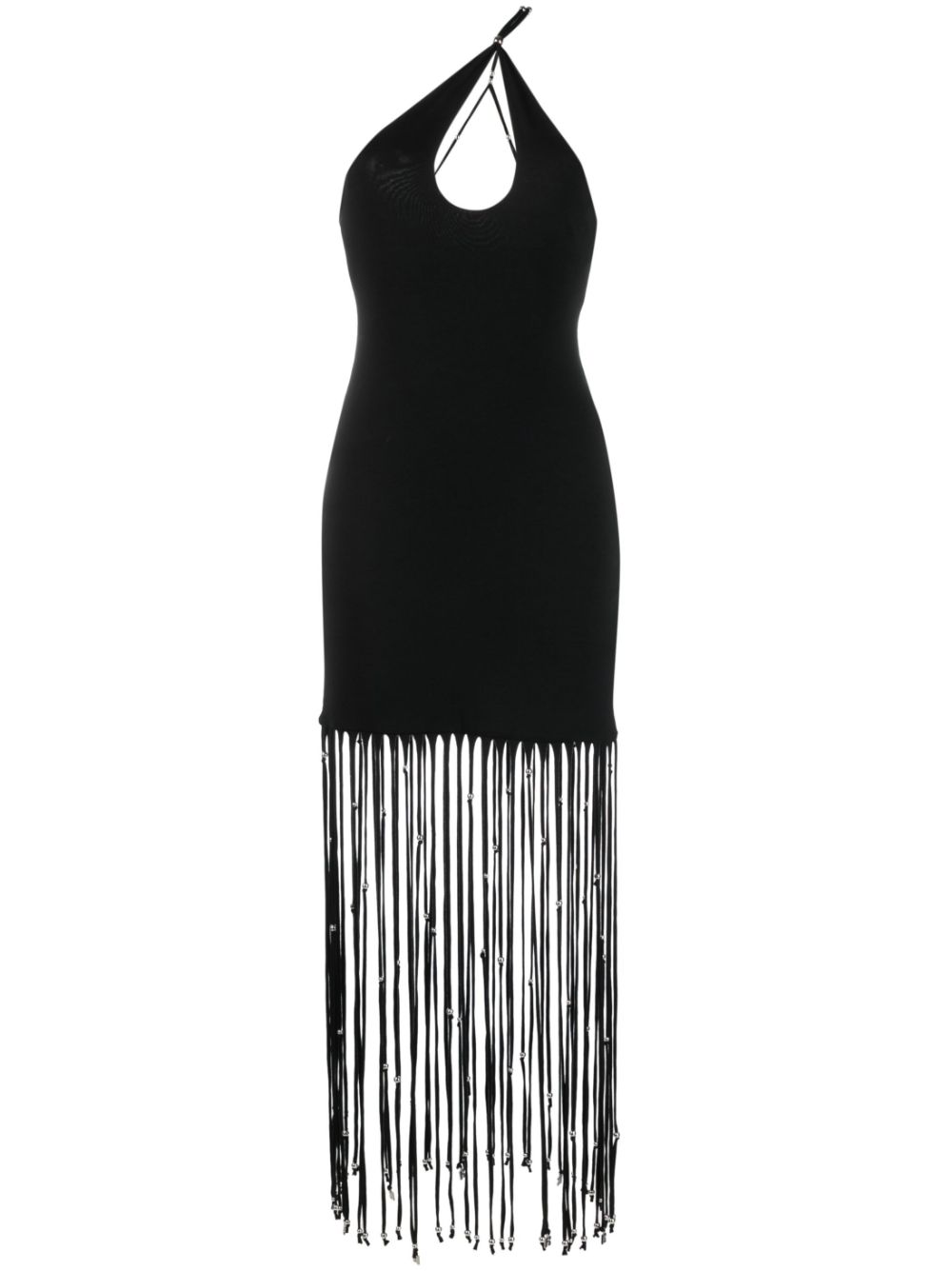 Fringe-detailing cut-out dress - Black