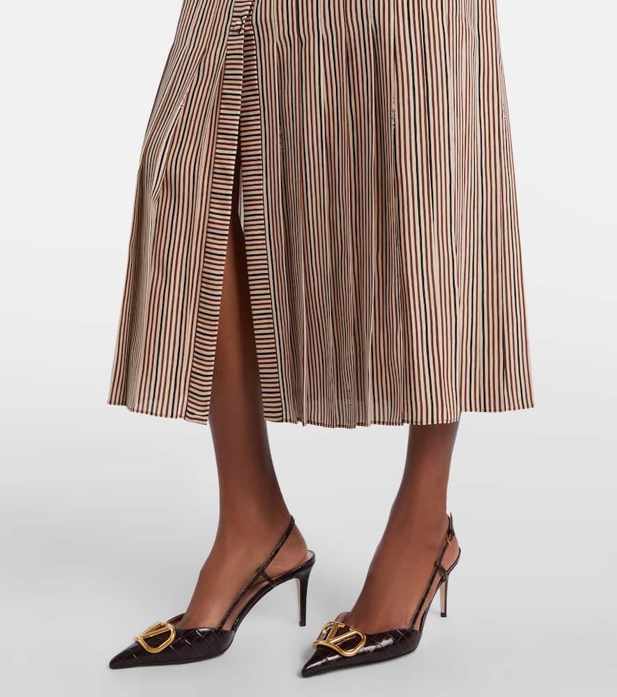 Striped tie-neck silk midi dress